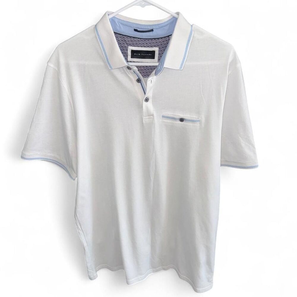 Elie-tahari Men's White and Blue Polo-shirts